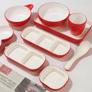 密胺味碟红色蘸料碟三格小碟子餐厅商用两格沾水碟火锅小碗调料碗