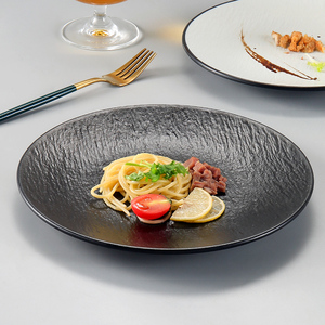 密胺圆盘仿瓷餐具餐厅圆形盘子餐盘西餐厅意面盘子黑色树脂盘商用