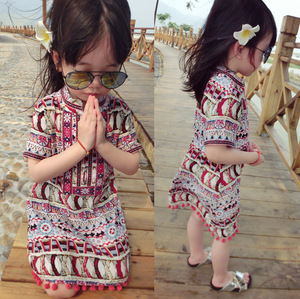 宝宝海边穿搭儿童沙滩泰国三亚女童民族风波西米亚连衣裙度假衣服