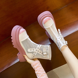 欧洲站镂空马丁靴女高级感夏季薄款透气网面靴子单靴甜酷厚底短靴
