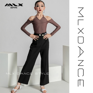MLX8732少儿国标摩登舞蹈宽松直筒长裤新款拉丁舞女童高腰练功裤