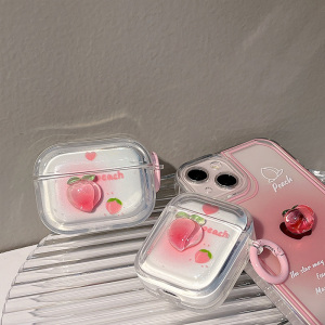 ins夏日粉嫩立体水蜜桃透明硅胶airpods1/2代耳机套蓝牙无线适用pro三代耳机壳盒子AirPodsPro苹果3代防刮花