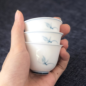 羊脂玉功夫茶杯美人杯超薄胎小茶杯家用茶具手绘兰花陶瓷杯品茗杯