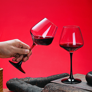 黑红领结勃艮第红酒杯大肚家用轻奢无铅水晶玻璃葡萄酒红杆高脚杯