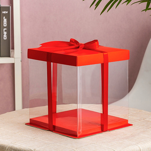 红色蛋糕盒花馍4寸6 8 10 12 14 16寸双层加高寿桃生日蛋糕包装盒