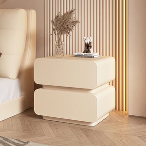 奶油风床头柜简约现代实木皮质床边柜小型卧室超窄极简迷你收纳柜