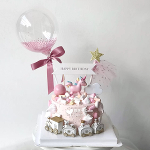 粉色羽毛气球生日蛋糕插件圣诞小火车女生儿童烘焙甜品蛋糕摆件