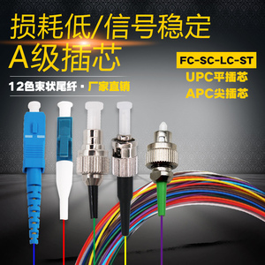 12芯束状尾纤SC FC LC单模光纤跳线电信级尾纤束12色0.9线径彩色光缆熔接光钎线A级熔纤盘ST可定做APC多模