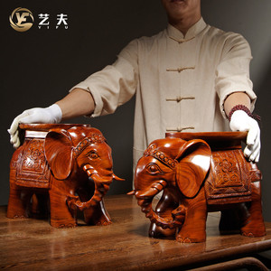 花梨木雕刻大象换鞋凳实木质大象凳子工艺品摆件红木家居客厅装饰