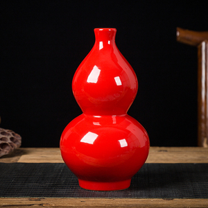 红色葫芦瓶景德镇瓷器客厅酒柜摆件现代中式玄关装饰品陶瓷工艺品