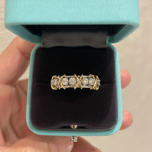 XO设计s925纯银十六钻石交叉戒指男女情侣款时尚对戒满钻排钻指环