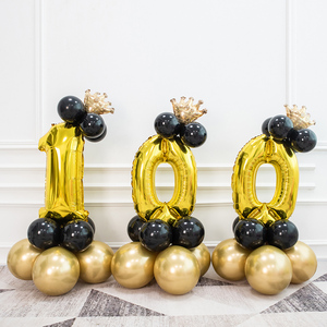 黑金数字气球装饰路引立柱男孩女孩宝宝百天满月宴周岁生日装饰品