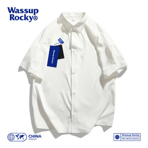 WASSUP ROCKY夏季高级感青春校园纯色短袖衬衫男宽松休闲半袖衬衣