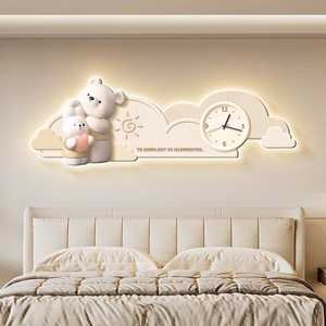 米奇女孩儿童房装饰画奶油风卡通床头挂画创意卧室背景墙壁灯挂钟
