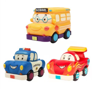 比乐B-Toys迷你回力车卡通塑软胶惯性滑行小汽车可啃咬3个装 1岁+