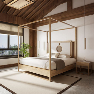 新中式实木架子床现代简约禅意民宿酒店白蜡木原木色主卧家具