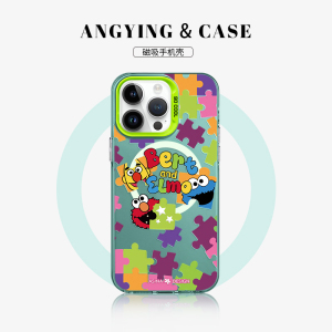 ANGYING × 拼图芝麻街适用iPhone15Promax手机壳磁吸支架苹果14pro保护套12网红创意全包防摔女ip13Pro新款