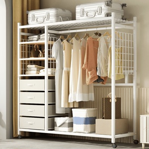 卧室储衣柜开放式简易晾衣柜出租房用衣橱收纳柜经济型组装钢木柜