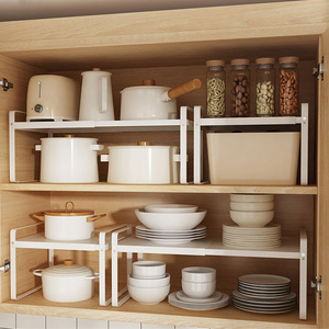 可伸缩厨房橱柜内分层置物架厨房台面柜子调味料碗盘锅具隔板架子