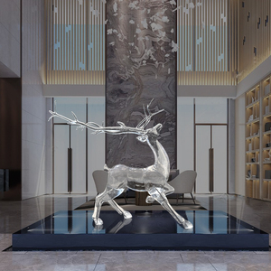 透明树脂石头梅花鹿雕塑水晶海豚假山摆件酒店售楼处地产别墅装饰