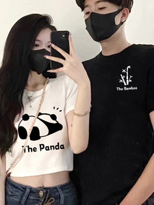 不一样的情侣装夏装2024新款高级感一长一短短袖T恤独特熊猫衣服