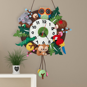 不织布森林挂钟创意钟表儿童手工布艺diy制作材料包卡通动物挂饰