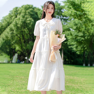 学生女连衣裙初中生夏季新款2024高中生女大童气质长裙白色仙女裙