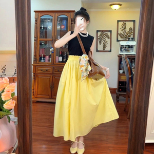 黄色A字裙女春夏新款显瘦垂感半身裙设计感小众松紧腰赫本风伞裙