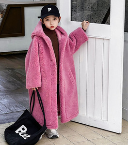 韩国童装2023冬季新品儿童颗粒羊毛男女童超长款加厚连帽保暖外套