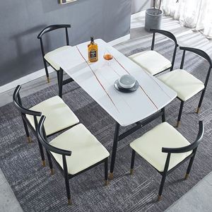 经济型仿理石餐桌椅轻奢北欧长方形桌子餐厅家用小户型4人6人餐桌