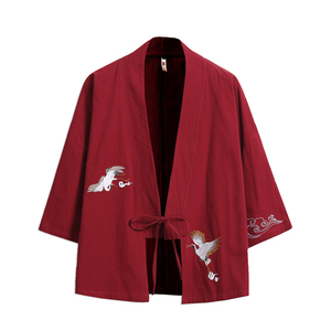 日系和风羽织七分袖中国风道袍和服开衫仙鹤刺绣外套男女古风汉服