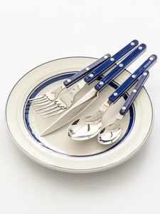 新款法国正品Sabre Paris海军蓝亮面西餐具套装刀叉勺子4件套ins