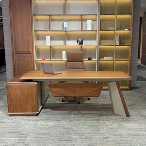 新中式大班台黑胡桃实木老板办公桌椅总裁高端办公室书柜组合家具