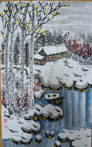 名家纯手绘作品雪景图家庭客厅办公室玄关字画挂画