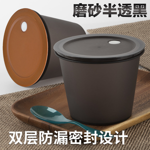 一次性打包盒圆形带盖600ML外卖盒黑色磨砂汤碗装汤品杯餐饮商用