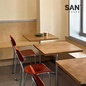 北欧原木奶茶咖啡厅海洋板桌椅组合风甜品店小方桌餐桌简约商用子