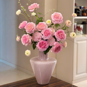花瓶高级感摆件客厅插花琉璃大粉色法式中古玻璃ins风水养鲜花小