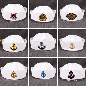 翻边帽子 白色海军帽欧美舞台道具儿童新潮制服船长水手帽