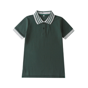 中小学生校服套装学院英伦风夏季男女纯色条纹衣领墨绿色 T恤上衣