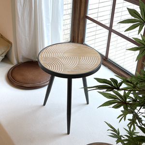 日式实木铁艺框架组合茶几橡胶木角几家用小户型客厅圆形沙发边几