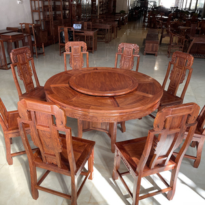 红木圆台圆餐桌刺猬紫檀素面餐台中式饭桌带转盘圆形实木餐桌配椅
