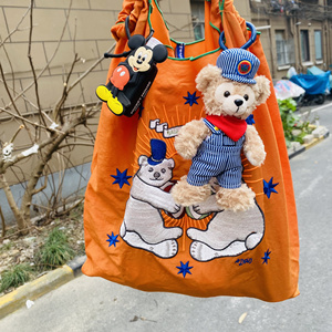 日本刺绣环保袋ball chain抱抱熊尼龙购物袋大容量手提斜挎通勤包