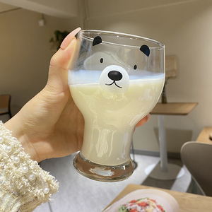 【老板娘自留款可爱】网红同款可爱圆圆小熊玻璃杯家用ins冷饮甜