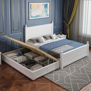 美式实木拖床亲子床现代简约轻奢床气压高箱储物母子床双层抽拉床