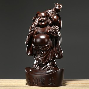 黑檀木雕生财有道弥勒佛像摆件客厅家居实木质笑佛工艺品开业礼品