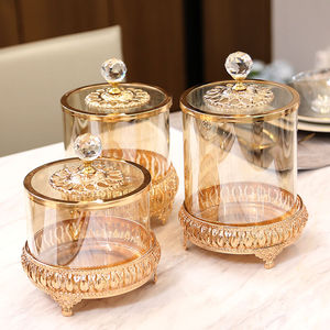轻奢风茶几欧式美式高档糖果罐 雕花水晶玻璃带盖装饰收纳储物罐