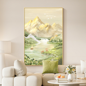 日照金山客厅装饰画奶油风沙发背景墙挂画北欧风景山水画玄关壁画