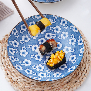 日式釉下彩陶瓷家用盘碗餐具创意单个饭碗菜盘圆形鱼盘面碗八角碗