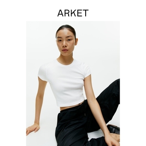 ARKET女装弹力棉短款箱型紧身T恤打底上衣2024夏季1158034001