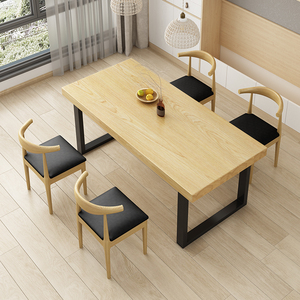 实木餐桌家用小户型原木色长方形现代简约酒吧咖啡厅餐厅饭馆桌子